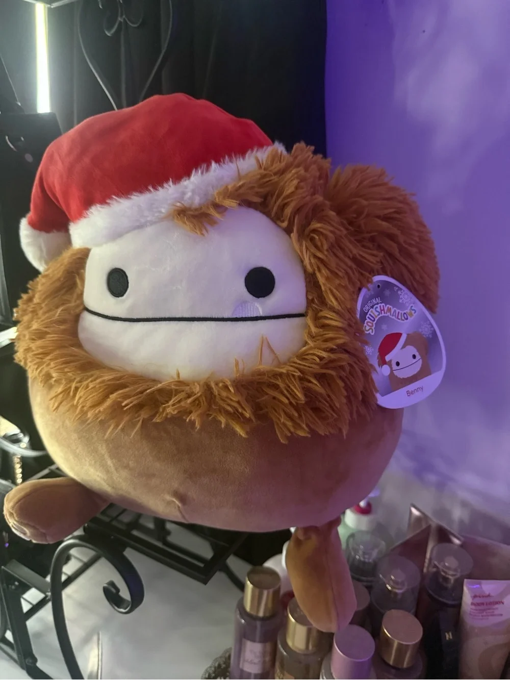 Squishmallows Brown Benny Bigfoot w/Red Santa Hat Holiday Plush Pillow